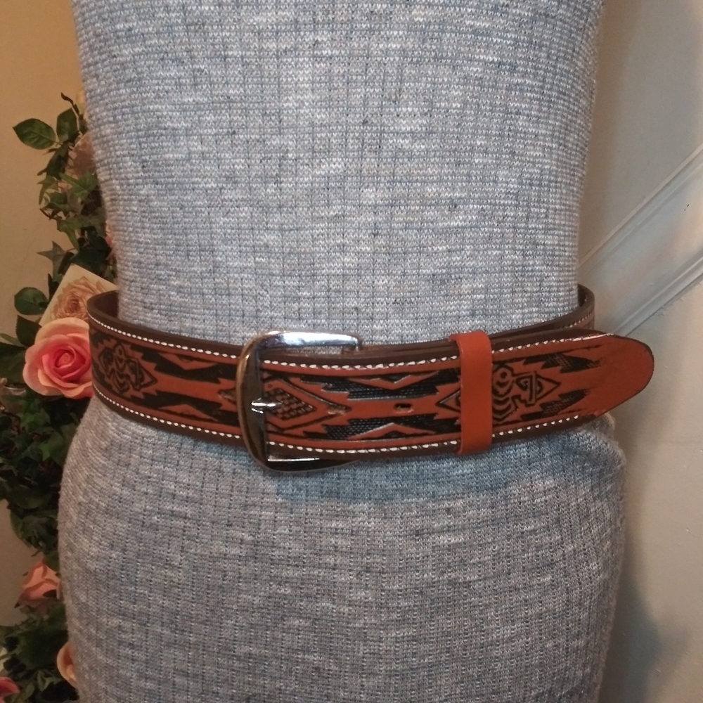 Vintage 70's Unisex Boho Western Faux Leather Thunderbird Belt
